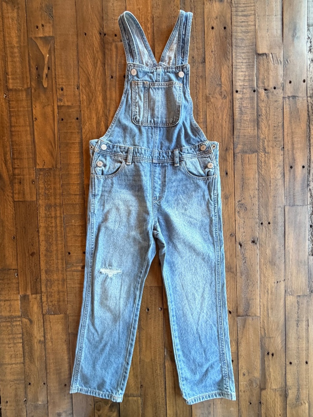 Old Navy Girls Denim Overalls Size 8 Distressed Straight Leg
